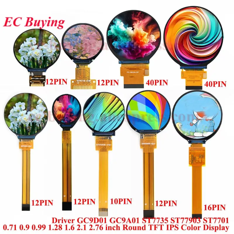 0.71 0.9 0.99 1.28 1.6 2.1 2.76 inch TFT Round Display HD IPS LCD Full Color SPI Serial Screen 240x240 128x128 GC9A01 ST7735