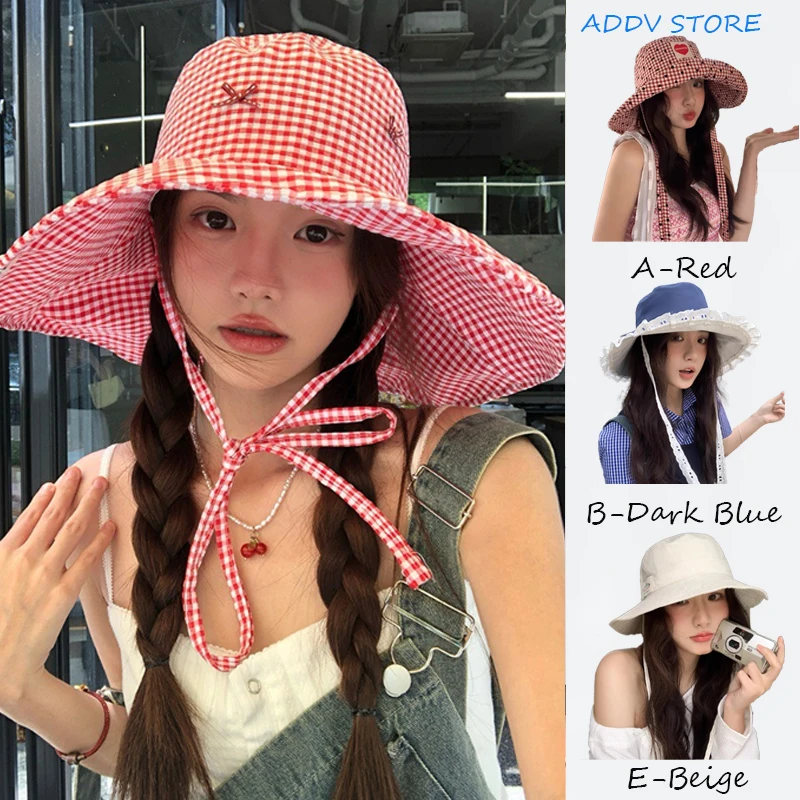 2025 Fisherman's Hat Collection!Summer Fresh Sweet Versatile Straps Women Outdoor Travel Sunscreen Big Brim Casual Bucket Gorras