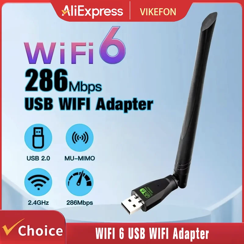 

WIFI 6 USB-адаптер AX286 Сетевая карта Dongle 2,4 ГГц 802.11AX Прием сигнала антенны для ноутбука Windows 10 11 Драйвер бесплатно