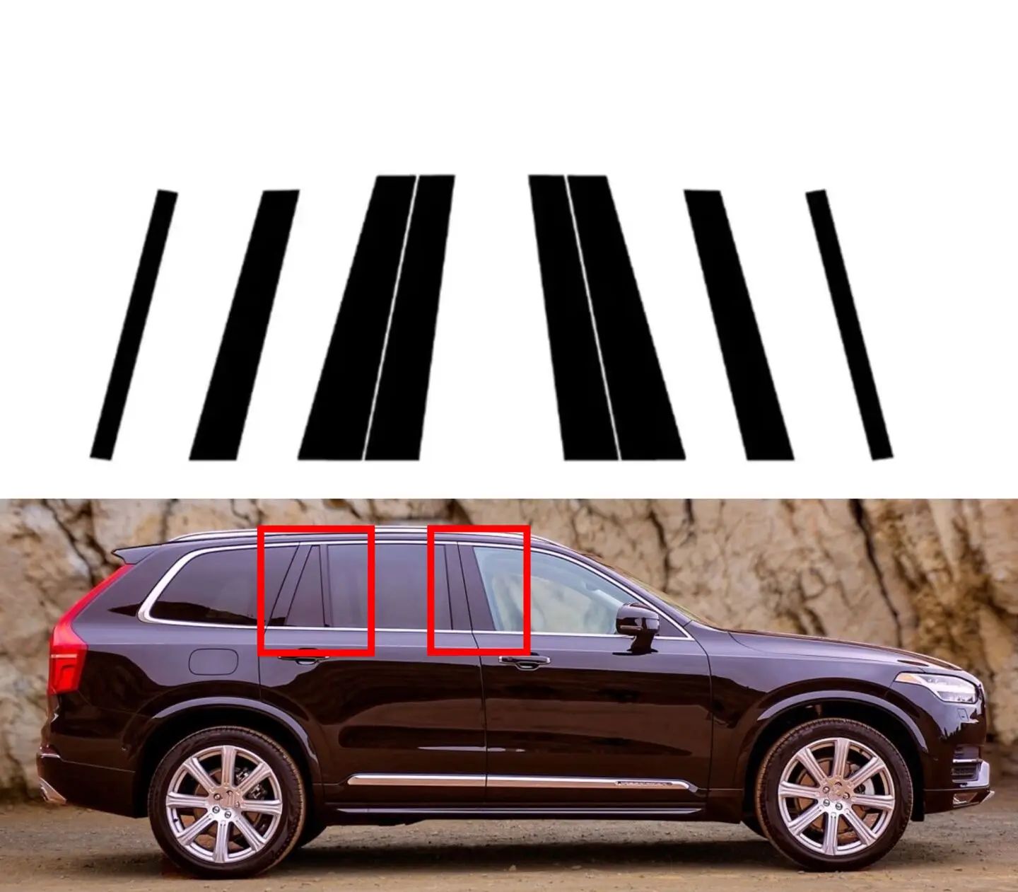 

Glossy Black Pillar Post Fit For Volvo XC90 2016 2017 2018 2019 2020 2021 2022 2023 Door Trim Window Decor Sticker Cover