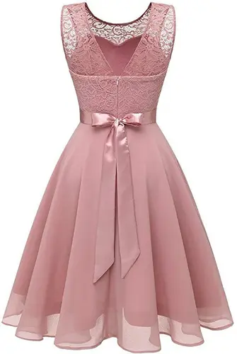 Imagen 2 del producto Vestido midi de gasa de retazos de encaje elegante, vestidos de fiesta para club nocturno, cremallera trasera de verano, sexy, sin espalda, sin mangas, cuello redondo, Delgado