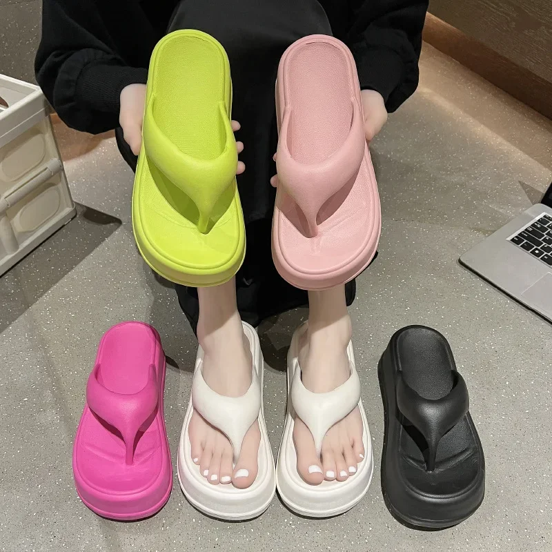 Wedges Slippers Women Summer High Heels Flip Flops Fashion Clip Toe Flat Sandals Thick Platform Indoor Beach Shoes Woman Slides