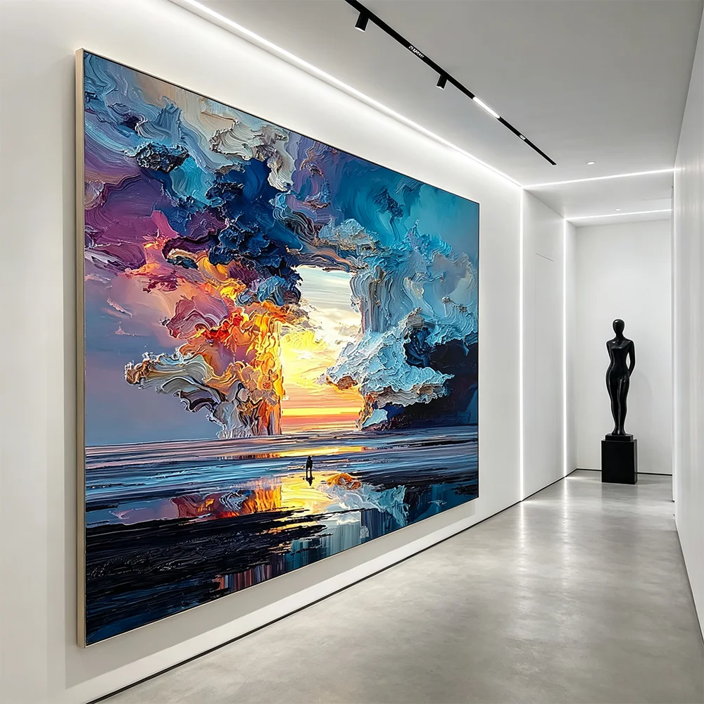 Abstract Sunset Landscape Poster Prints Wall Art Canvas Nursery Pictures for Bedroom Living Room Decor Cloud Arch Oil Painting