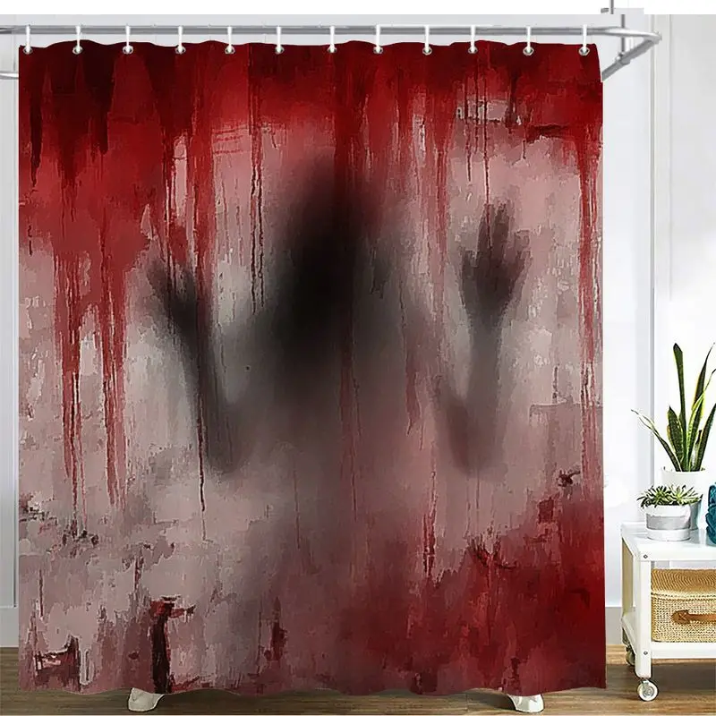 VIKAMA Horror Shower Curtain Creepy Bloody Drip Ghost Pattern Waterproof Bathroom Curtain Scary Spooky Halloween Home Decoration
