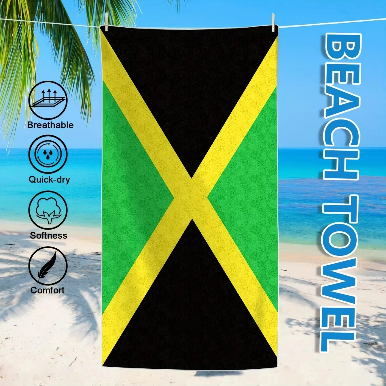 Jamaica Flag Beach Towel Flat - Travel Accessories For Jamaica ulasan dan harga