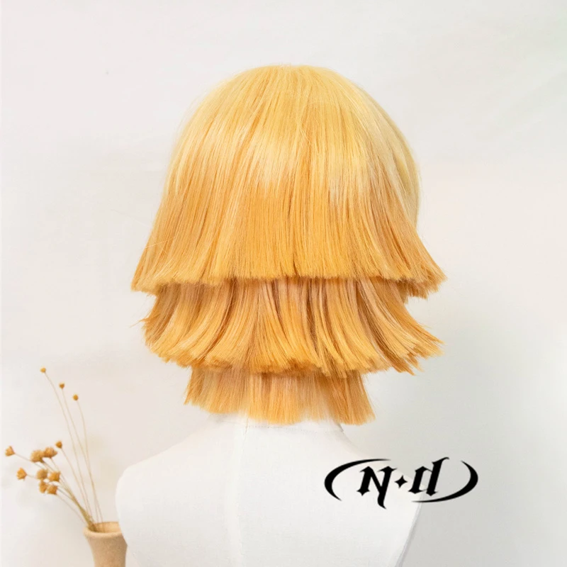 ND 젠이츠 아가츠마 코스프레 가발 헤어피스 귀멸의 칼날 애니메이션 코스프레 헤어 가발 코믹콘 코스어용 내열성 합성