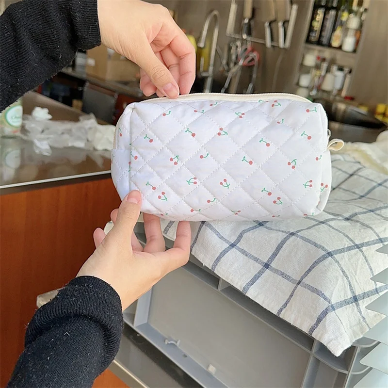 Soft Multifunctional Cosmetic Bag Cotton Blend Makeup Bag Women Zipper Cosmetic Organizer Cute Student Storage Bag