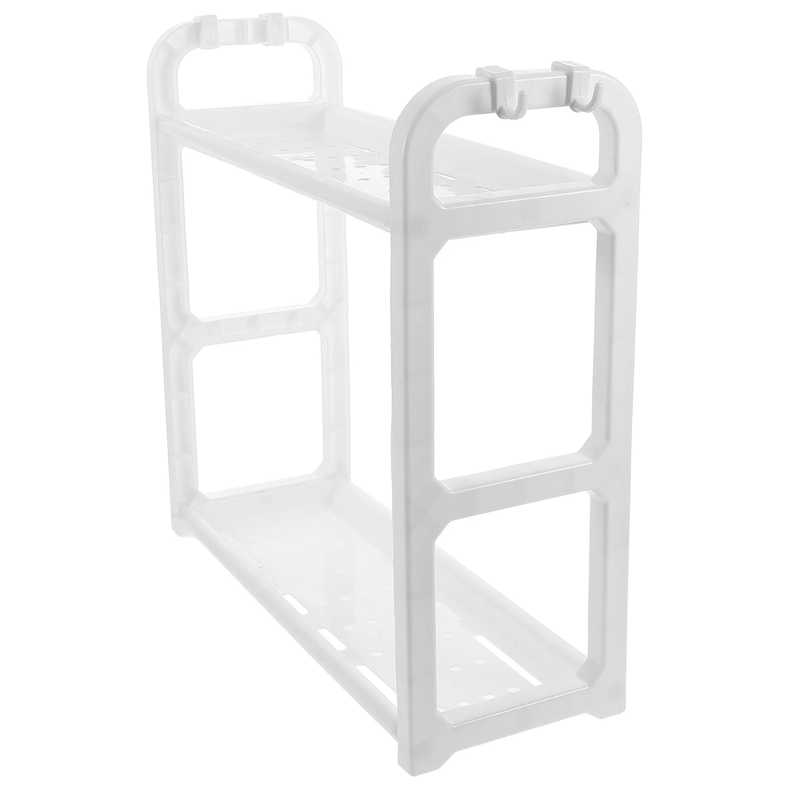 

2-Tier Table Standing Rack White Dual Layer Spice Rack Bathroom Kitchen Countertop Shelf Storage Organizer With Hooks For Cups