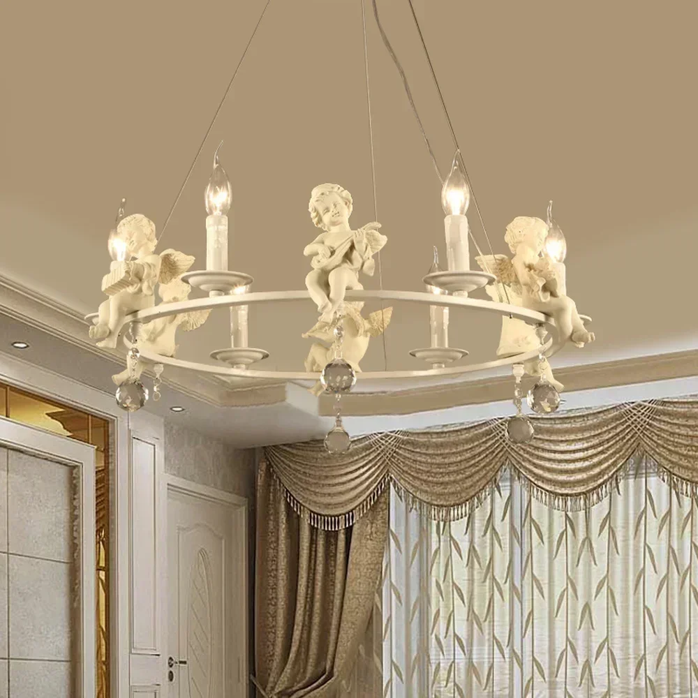 Modern Lamps lustre Lighting Led Pendant Creative Crystal Chandeliers With The Angel For Living Room Light lw591158py