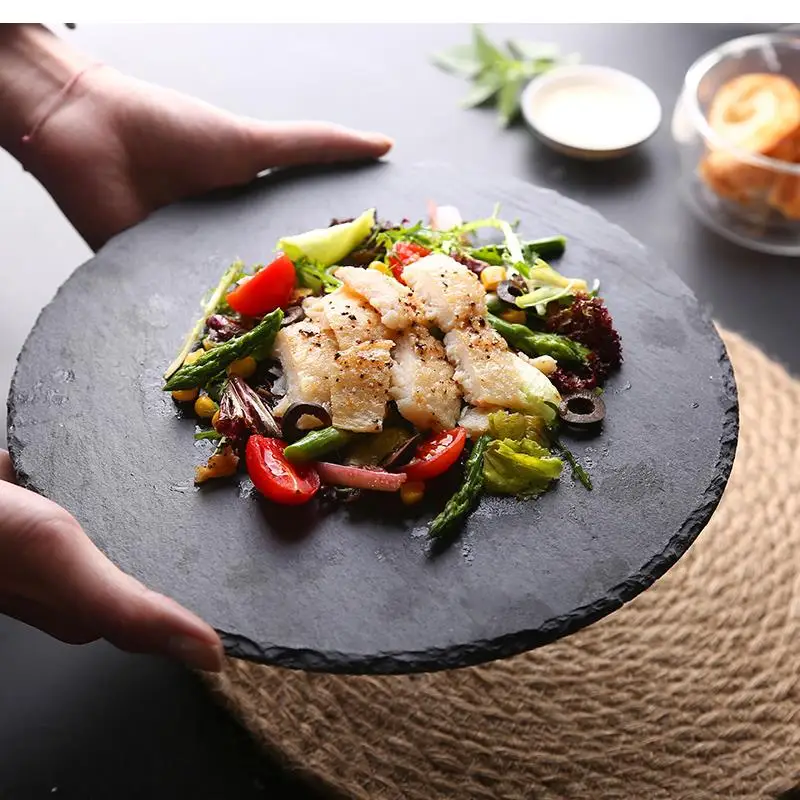 assiette-ronde-black-rock-western-vaisselle-de-cuisine-irreguliere-dessert-domestique-9-pouces-givre