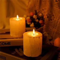 Aesthetic Natural White Selenite Candle Holders for Wedding Handmade Raw Mineral Quartz Candle Stand Home Decor Reiki Healing