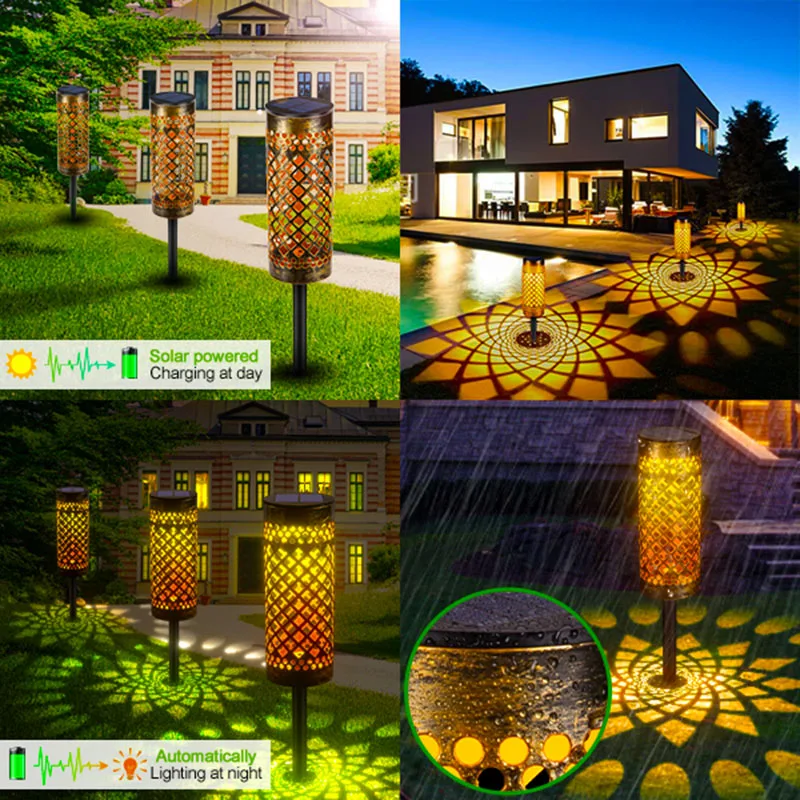 Metal Solar Light Outdoor Garden Patio Pathway Landscape Lights Yard Driveway Lawn Decoration Solar Lantern Waterproof Courtyard