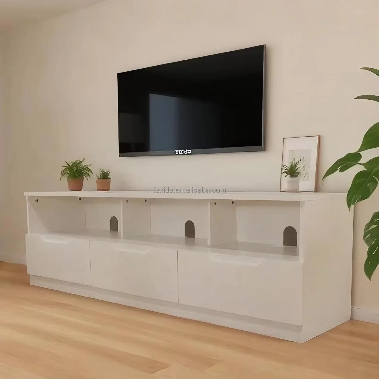 

Modern Design White Wood TV Stand TV Console Storage Cabinet 60-64in TVs Eco-Friendly Multi-Functional Durable Living Room