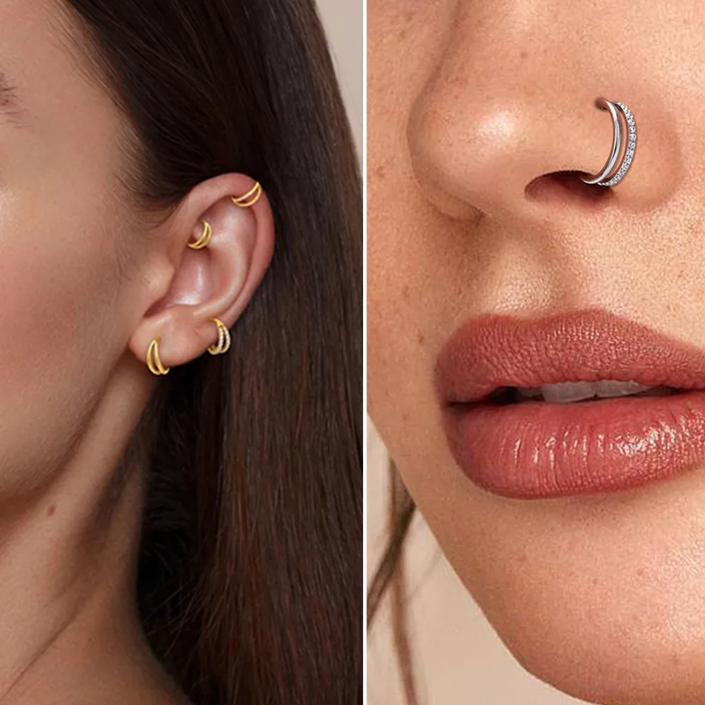ASTM F136 Titanium 16G Hinged Nose Ring CZ Septum Clicker Cartilage Hoop Earrings Tragus Rook Daith Conch Helix Piercing Jewelry