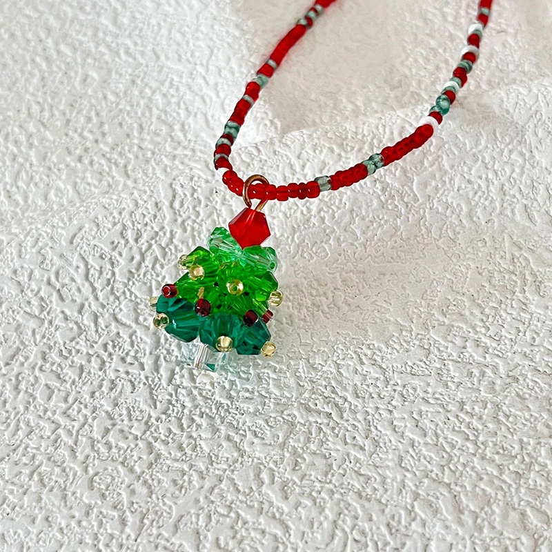 Christmas New Niche Ambiance Necklace Handmade Colorful Beaded Collarbone Chain Crystal Glass Christmas Tree Pendant image 5