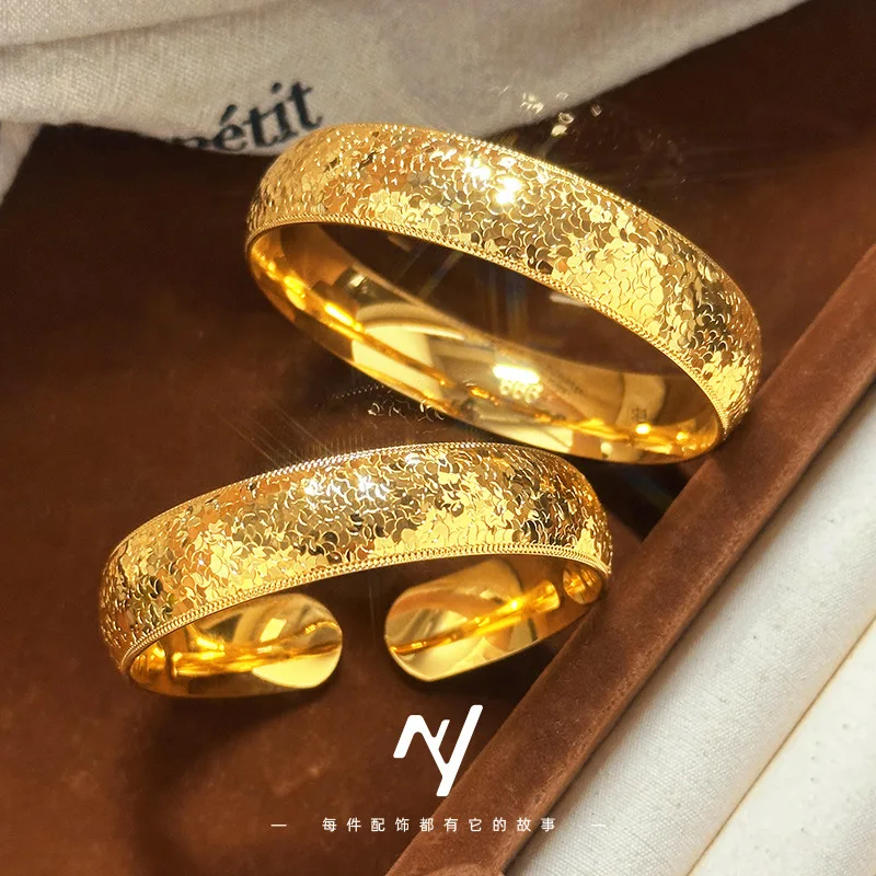 New Style Flashing Ice Bracelet High-end Light Luxury Versatile Bracelet 9999 24K Real Gold 14mm Imperial Concubine Bracelet