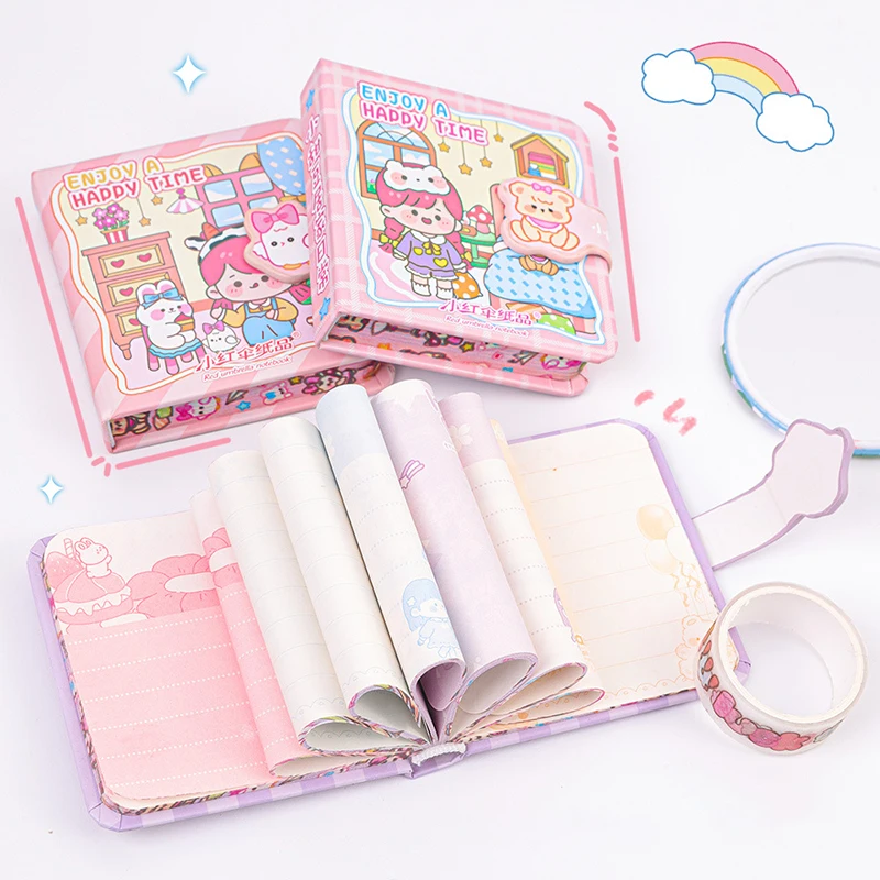 128 Sheets Mini Notebook Kawaii Colorful Page Journal Planner Handbook Kawaii School Writing Supplies Kid Gift Korean Stationery