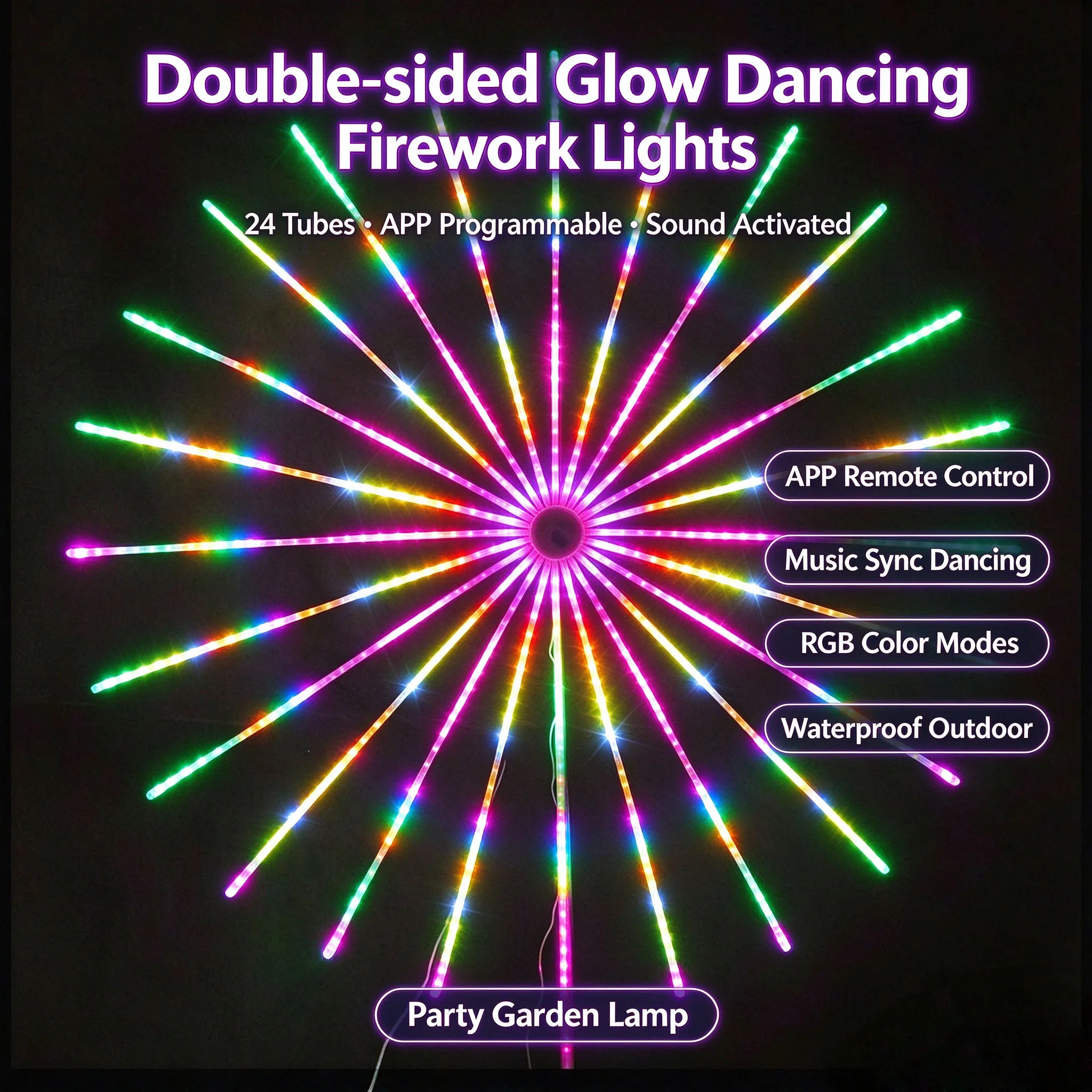 24 Tubes RGB Firework Lamp Dual Speakers Mobile APP Waterproof for Landscape Lighting Festival Decor