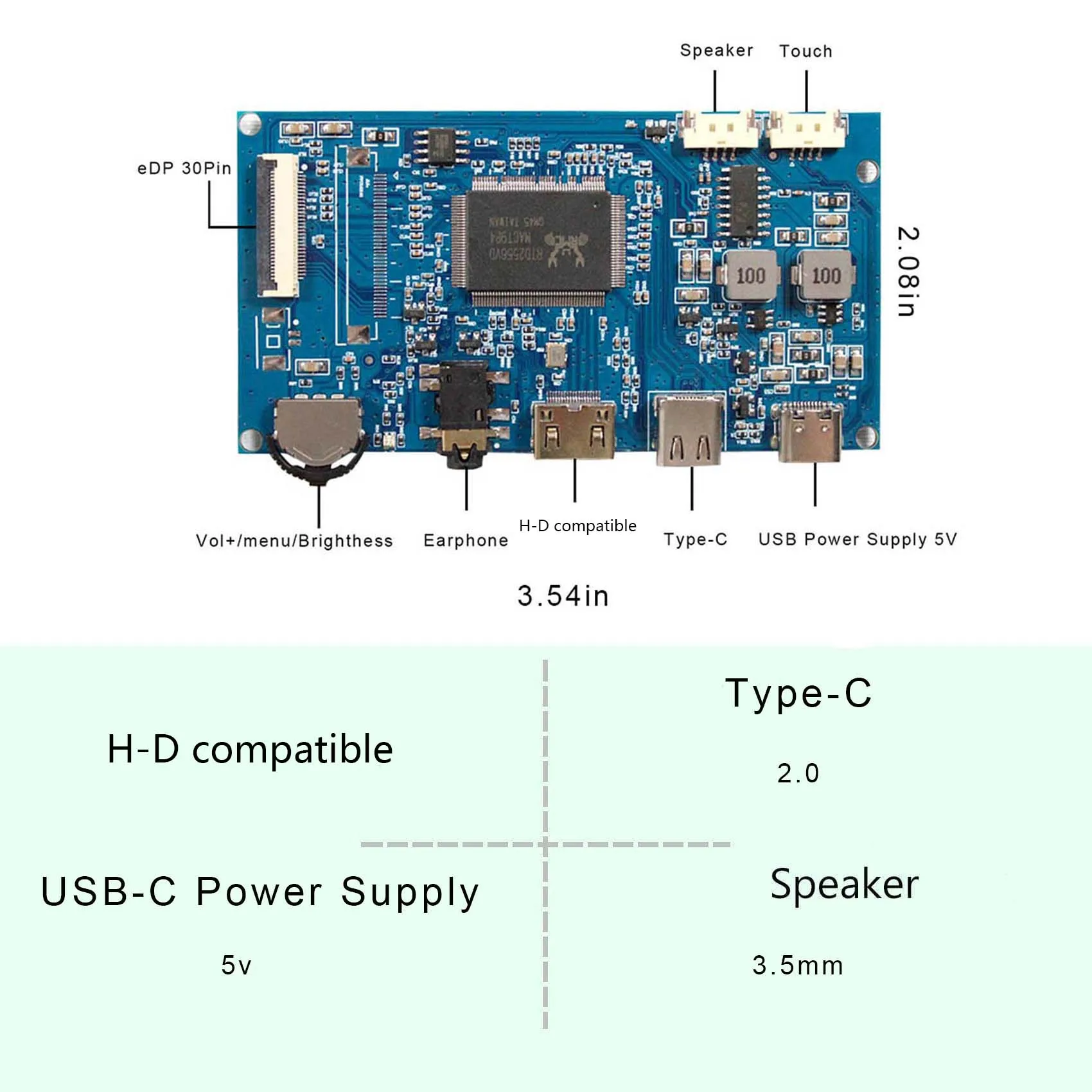 لوحة تحكم USB C من النوع + 15.6 بوصة 1920x1080 FHD eDP IPS لوحة LCD مثبتة على الحائط