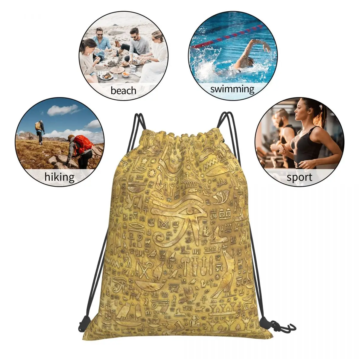Ancient Egyptian Hieroglyphics Backpacks Multi-function Portable Drawstring Bags Sports Bag Book Bags For Travel Students