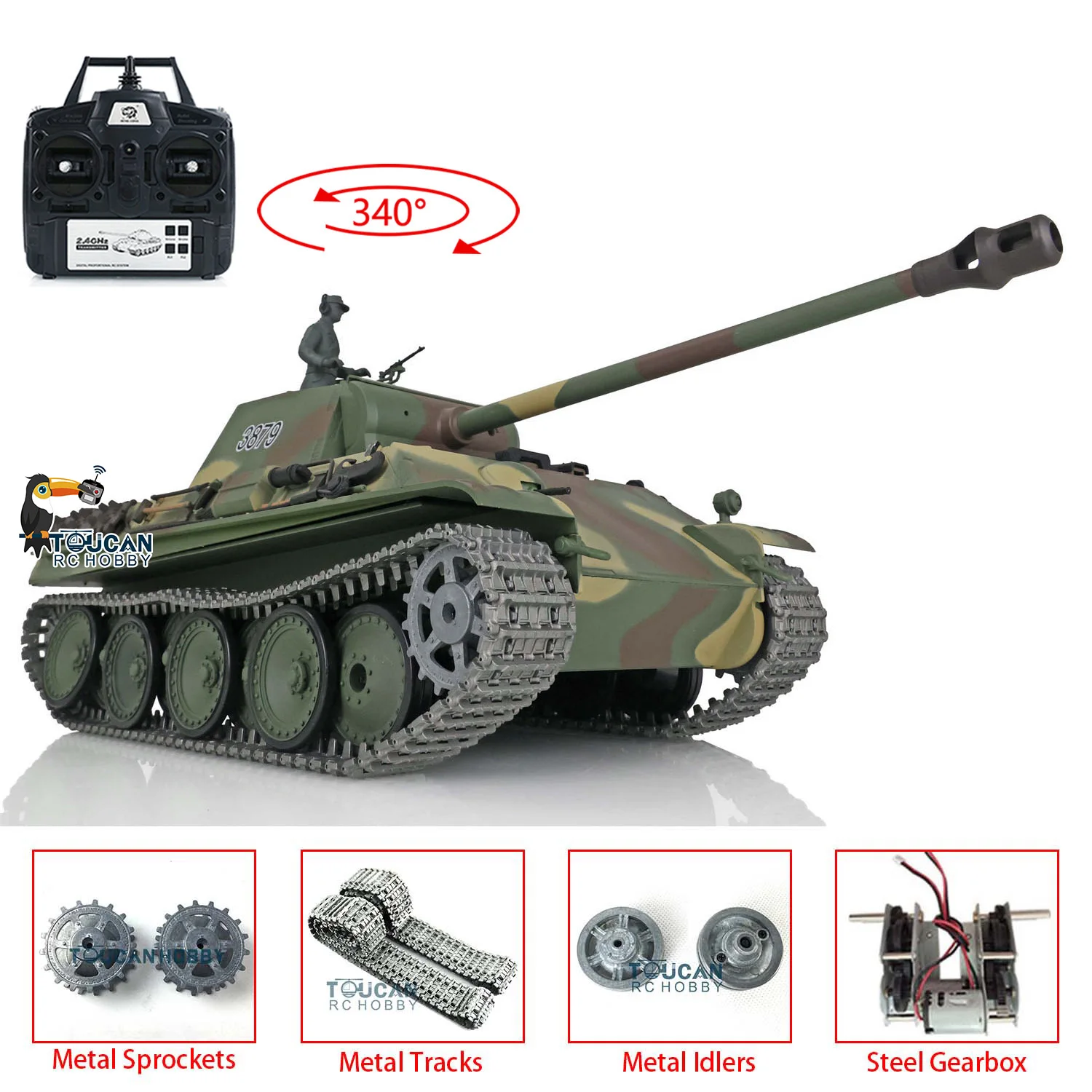 

1/16 Henglong Panther G 7.0 Upgraded German RC Tank 3879 Metal Tracks RTR Remote Control Military Vehicle