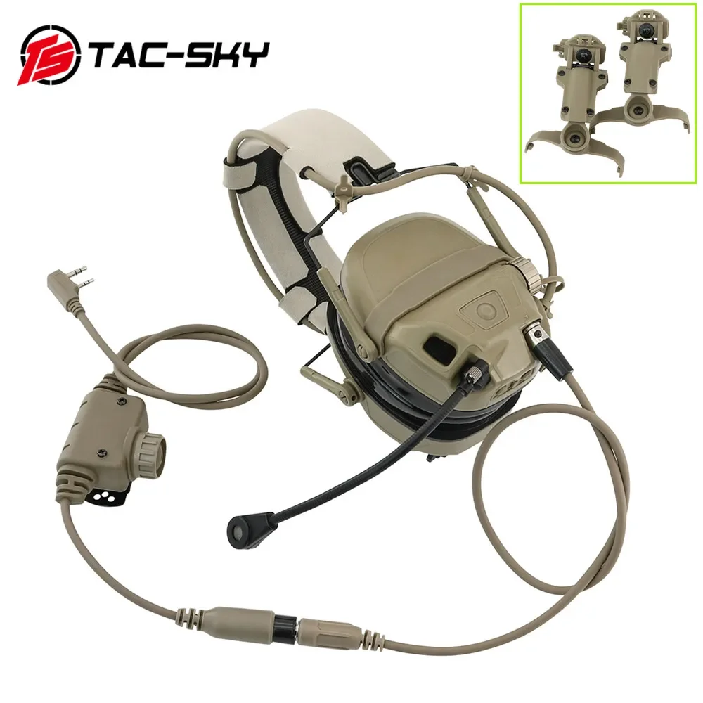 TAC-SKY Tactical Headset Dual Mode AMP Tactical Communication Noise Canceling Headset with ARC Rail Helmet Mount Adapter RAC Ptt