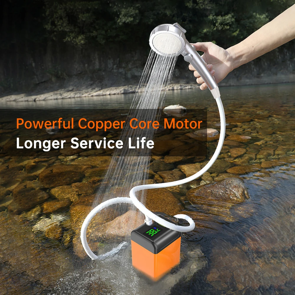 Outdoor Camping Shower Pump with Intelligent Digital Display Electric Portable Camping Shower Head for Pet Watering