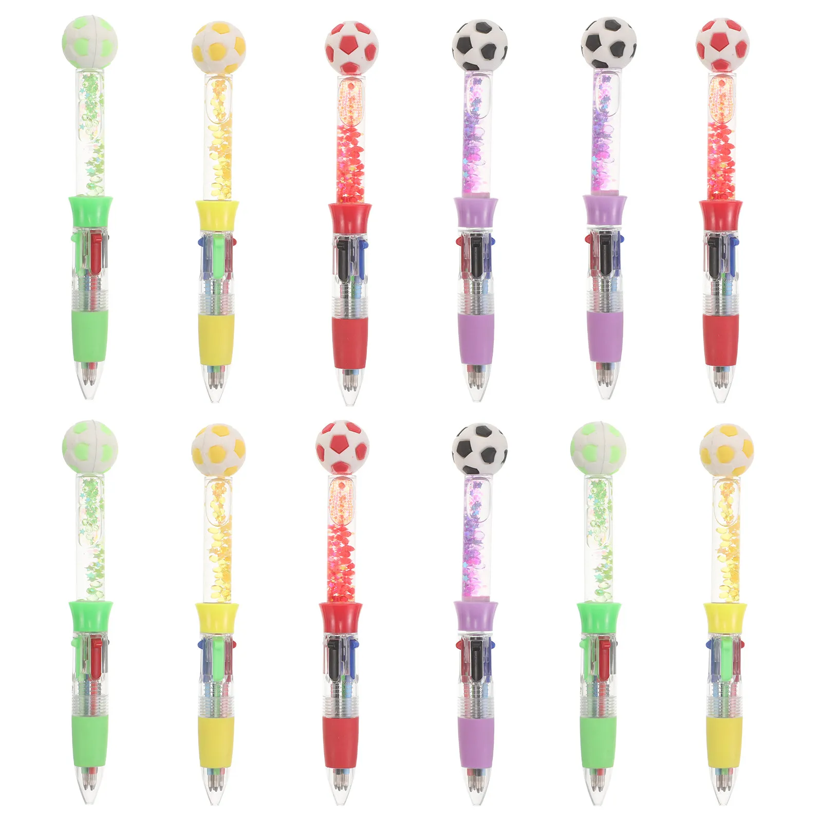 12Pack Multifunctional Soccer Ballpoint Pens 4in1 Retractable Multicolor Liquid Sand Sports Themed Party Favors Football Goodie