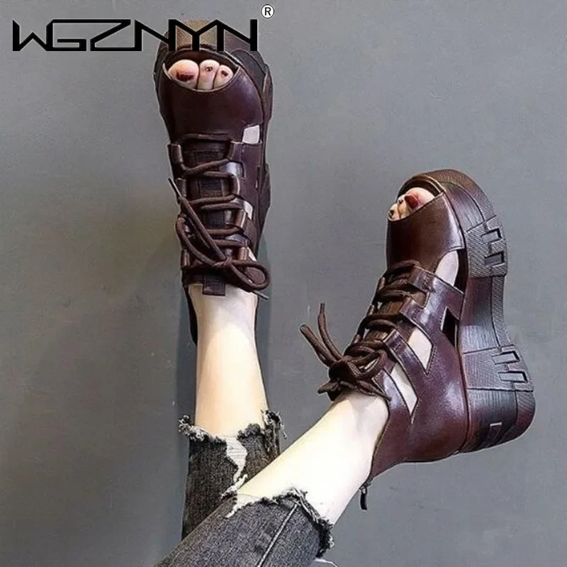 NEW Fish Mouth High Quality Soft PU Leather Summer Roman Shoes Women Sandals Platform Heighten Shoe Wedges Sandals open toe shoe