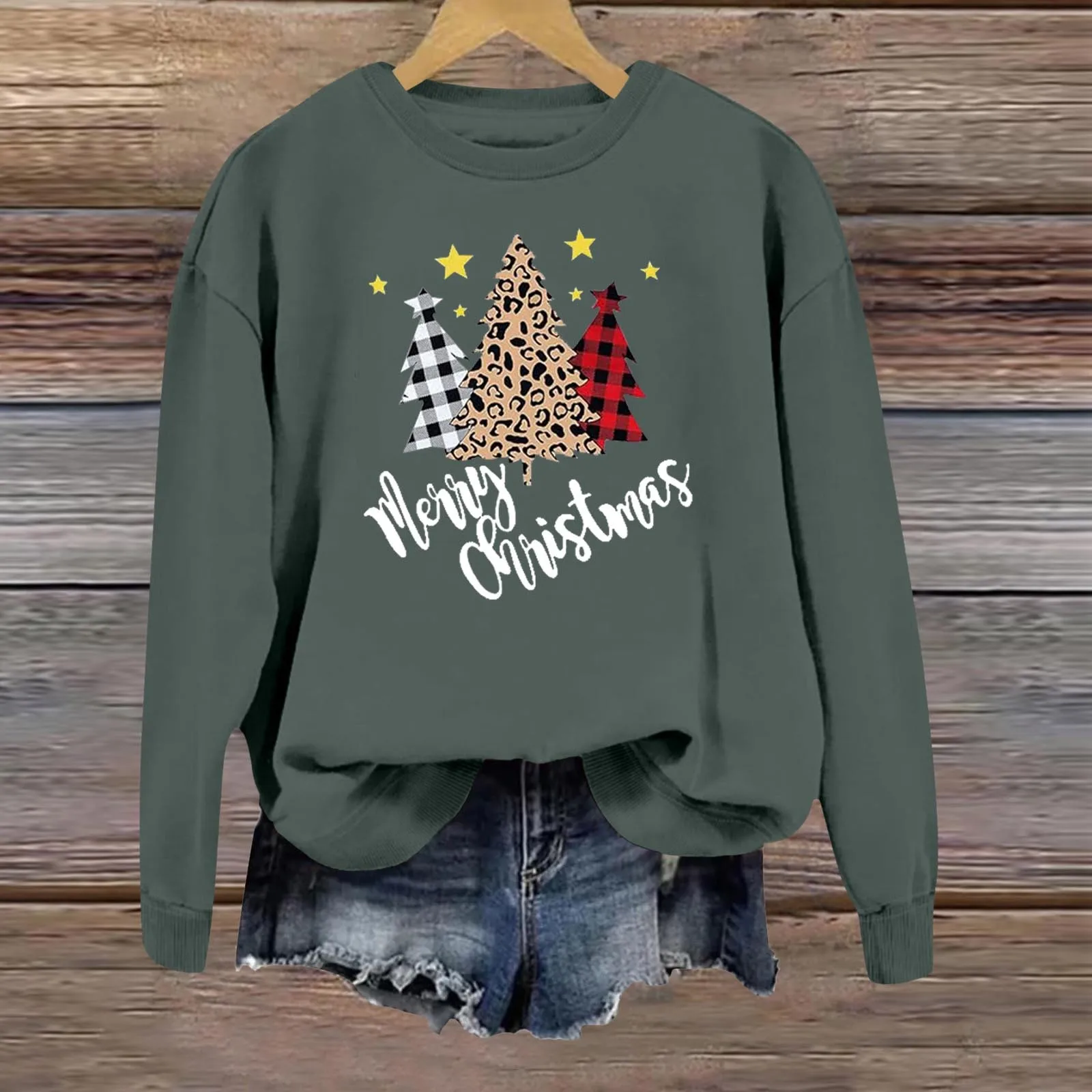 Cozy Christmas Tree Print Pullover Sweatshirt For Fall & Winter Women's Holiday Clothing Casual Long Sleeve Crew Neck Perfect