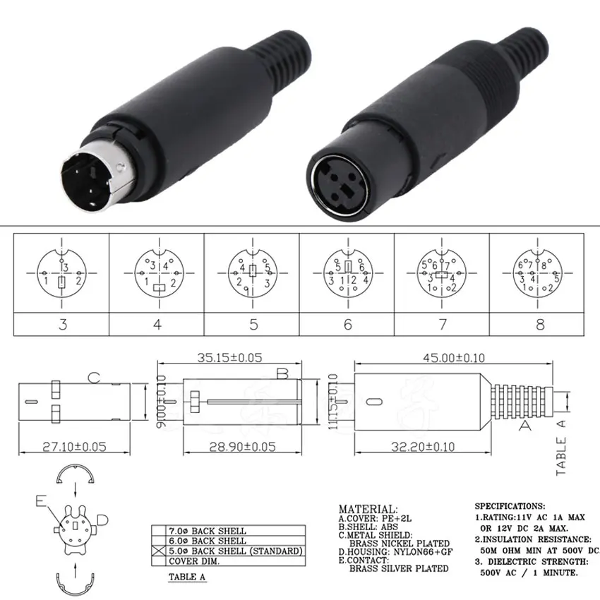 1PCS Mini DIN Stecker 3/4/5/6/7/8 PIN Chassis Kabel Montieren Männlich Weiblich Buchse 3-8Pin Schweißen Draht S Terminal Mini PS2 Stecker – Detail 2