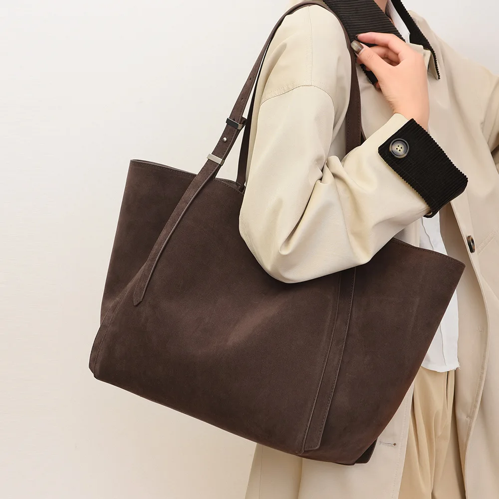 

Large Capacity Suede Tote Shoulder Bag Retro High Quality Women's Handbags Autumn Matte Texture Shopper Purses Commuting Bags