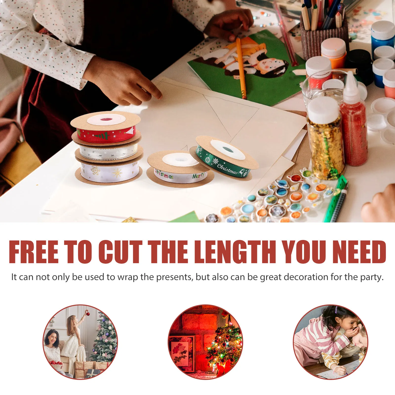 5 Rolls Reusable Christmas Ribbon Smooth Premium Polyester Wrapping Ribbon for Gift Packaging Bow Making Craft Projects Xmas