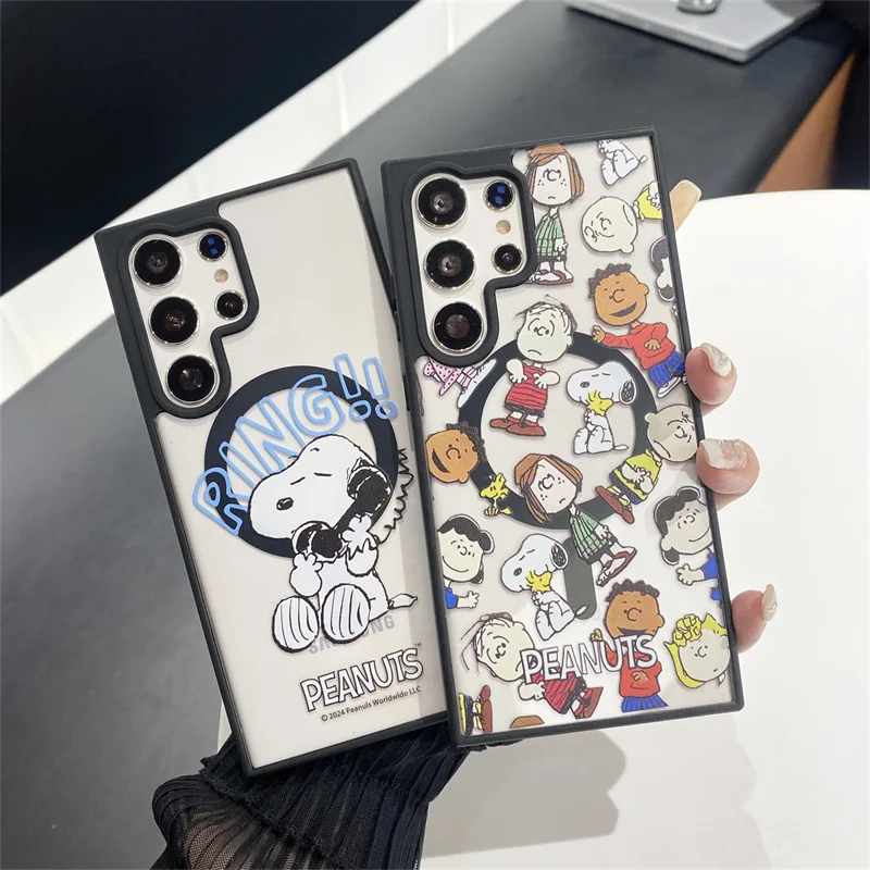 

Snoopy Peanuts Silicone For Magsafe Magnetic Phone Case For Samsung S22 S23 S24 Ultra S21 Plus Note 20 Shockproof Clear Cover