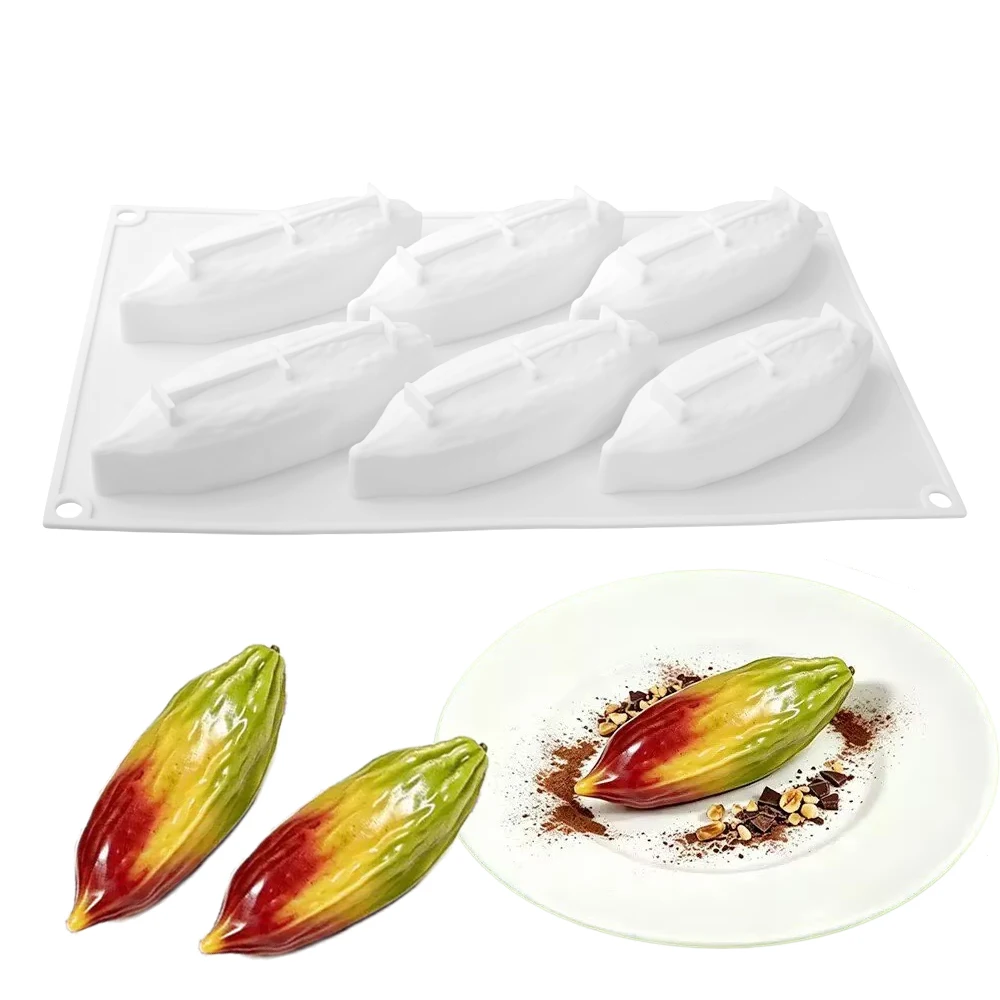 6-Cell Cocoa Pod Design Silicone Chocolate Mold Food Grade Mousse Cake Mould Kitchen Pastry Tools Dessert Silicone Bakeware