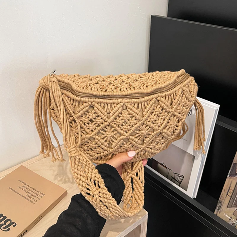 

New in rope woven summer beach bags women handmade knitting travel bag woman crossbody shoulder bags ladies handbags chest bag