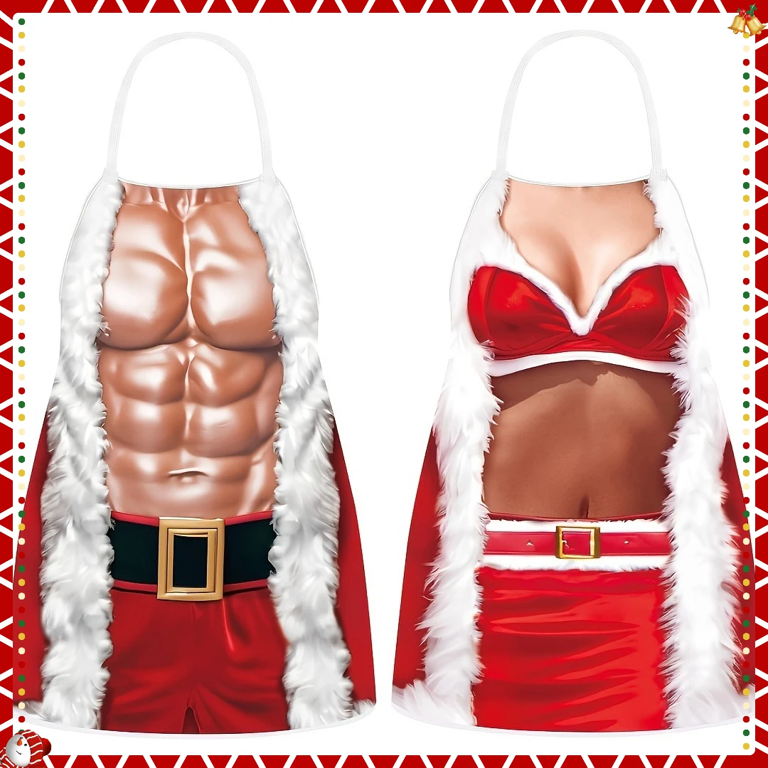 

2-Pack Christmas apron, couple style, suitable for men and women, can be used for Christmas, Halloween and Thanksgiving party