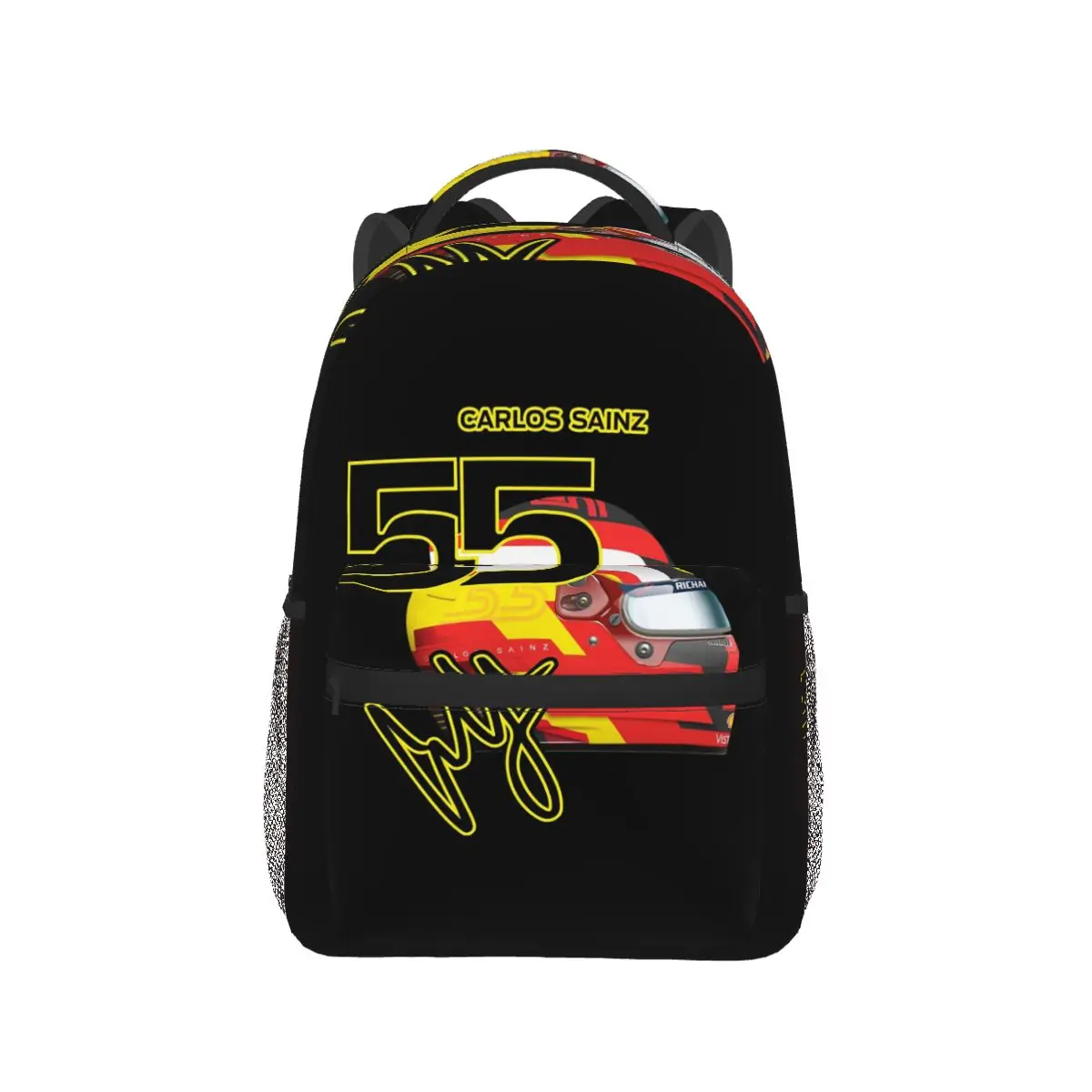 رسم توقيع كارلوس ساينز جونيور F1 - حقائب ظهر داكنة للأولاد والبنات حقيبة كتب للأطفال حقائب مدرسية كرتونية للأطفال حقيبة كتف