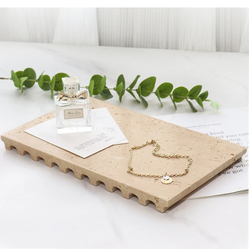 Wabi-sabi natural yellow cave stone square tray decoration Home hotel bathroom desktop storage Jewelry display