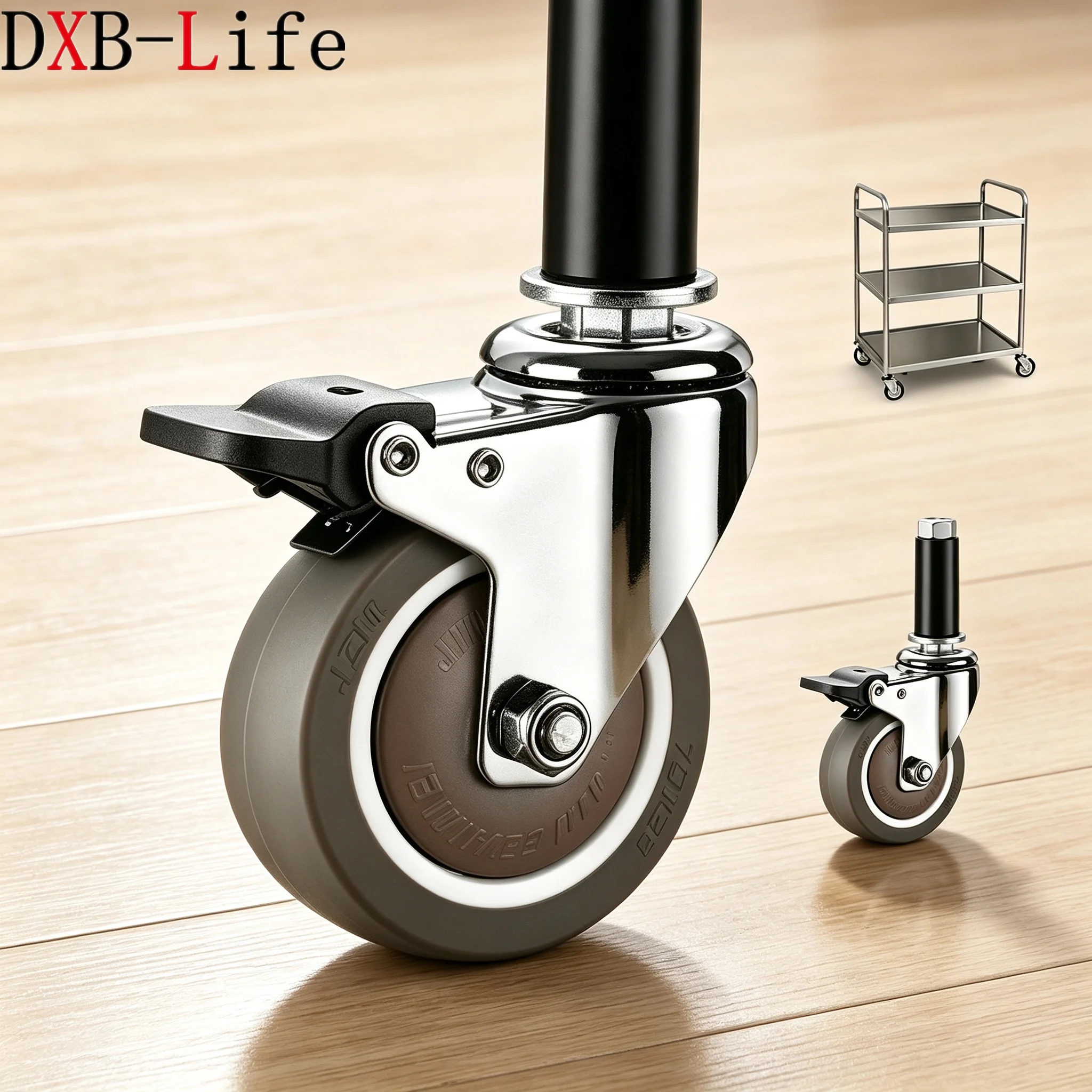 4Pcs 2-4'' Swivel Brake Lean Pipe Bar Expansion Rubber Universal Wheels Shelf Workbench Food Delivery Bowl Caster Pulley Roller
