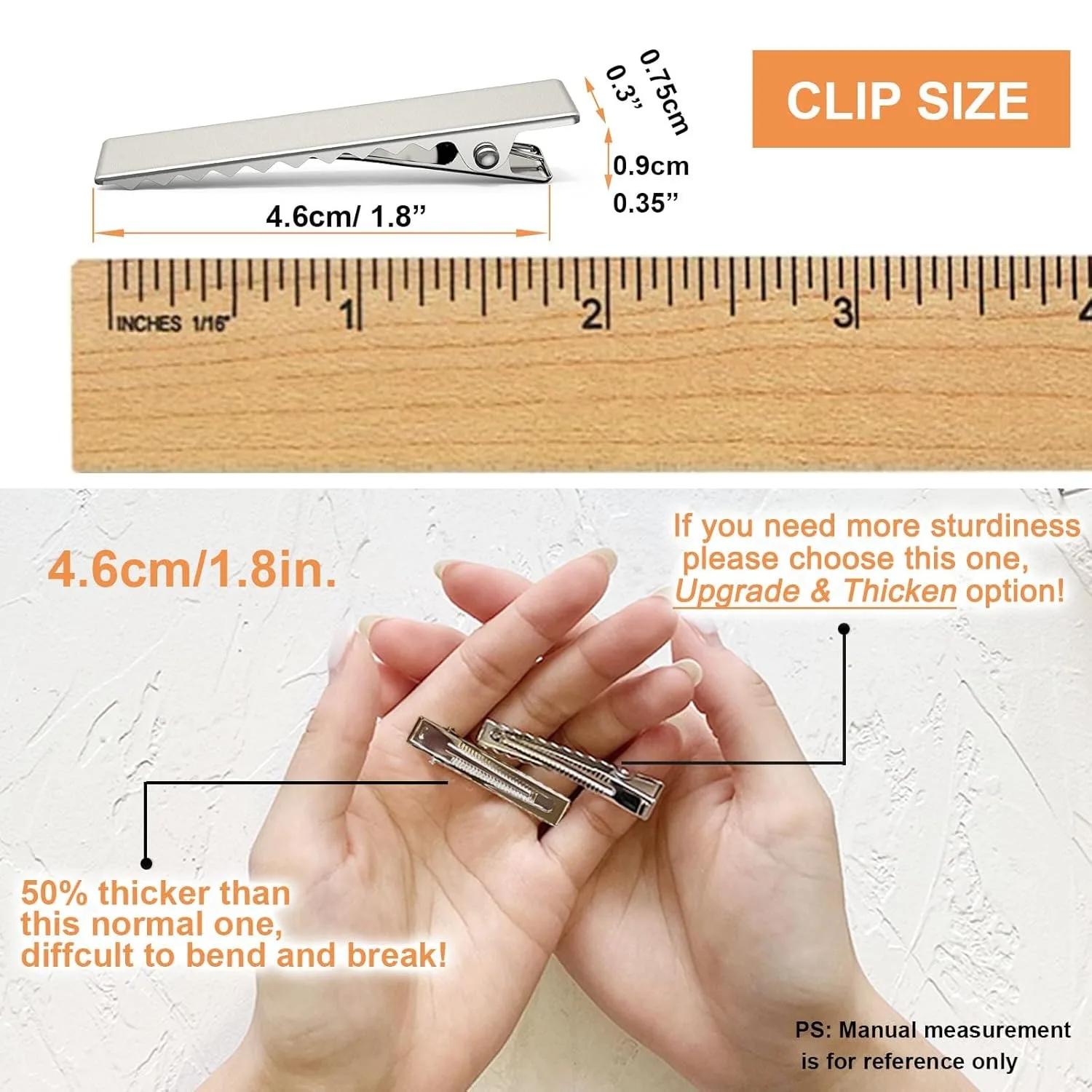 Hair Clips for Hair Bows, 150Pcs Alligator Metal Clip (4.5cm/1.77"), Gator Hairdresser Clips for Bow Making, Large Plain view 4