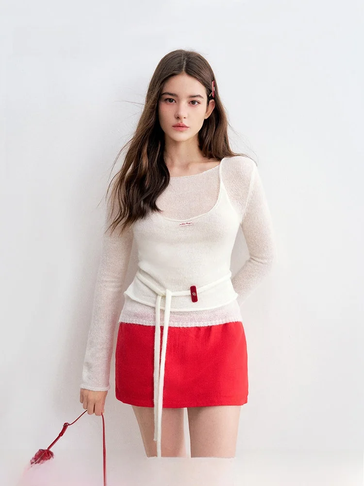 

Мягкий вязаный длинный све, искусственный двухсекционный пояс с поясом, женский трикотаж Faion Ciwalk Pure Color, круглый пуловер Ne, трикотаж