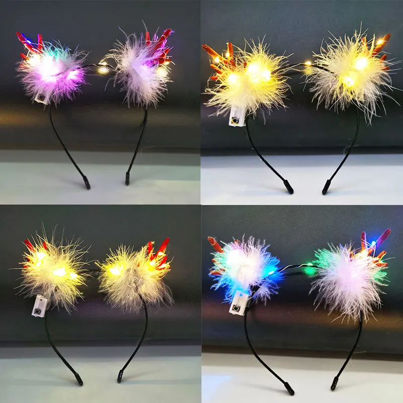 20pcs LED Glow Antler Feather Hair Hoop Lovely Headband Carnival Party Bar Ball  Light Up Decor Children Wedding Festival
