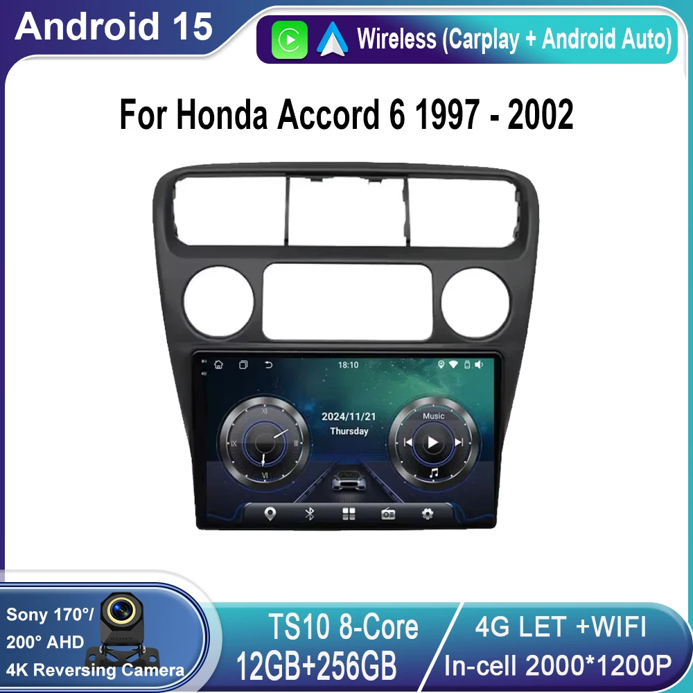 

Android 15 For Honda Accord 6 1997 - 2002 Car Radio Multimedia Navigation 4G WIFI BT GPS Wireless Carplay Screen Stereo No 2 Din