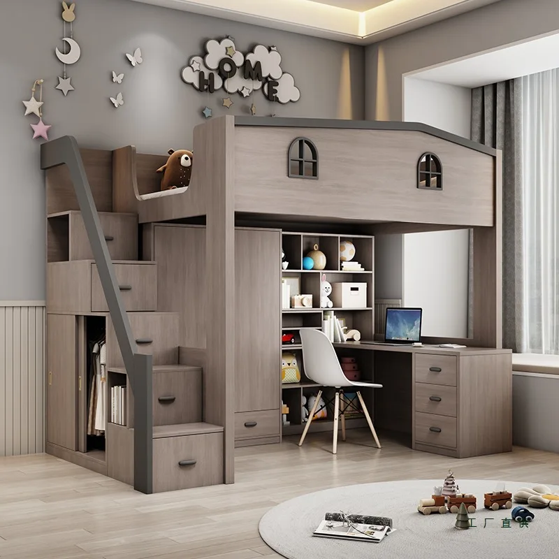 

Go to bed and get off the table Children's bed Desk wardrobe integrated elevated Multifunctional go to and get
