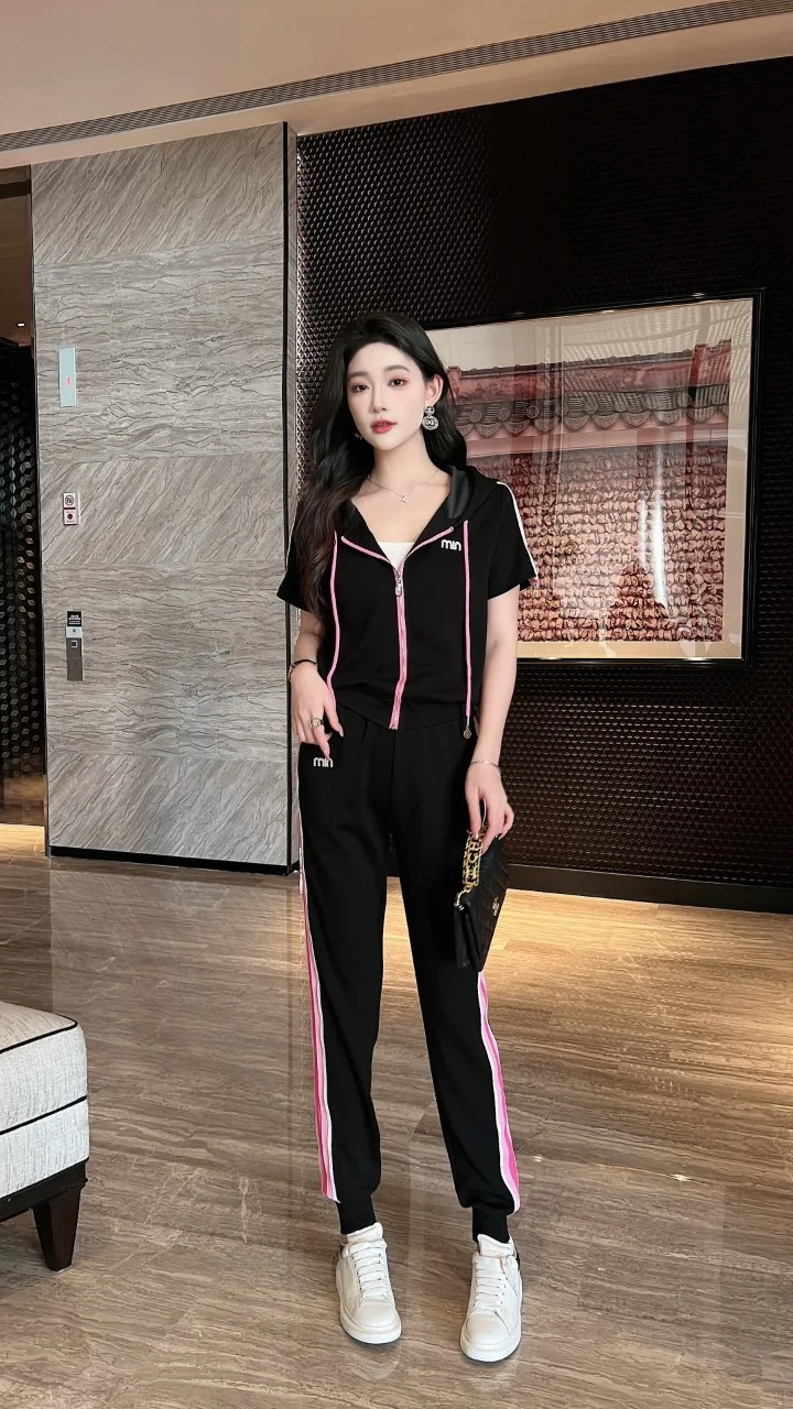 

High Quality South Oil Women's Fashion Set Summer 2024 New Belted Top And Slim Pants Casual Two-Piece Suit