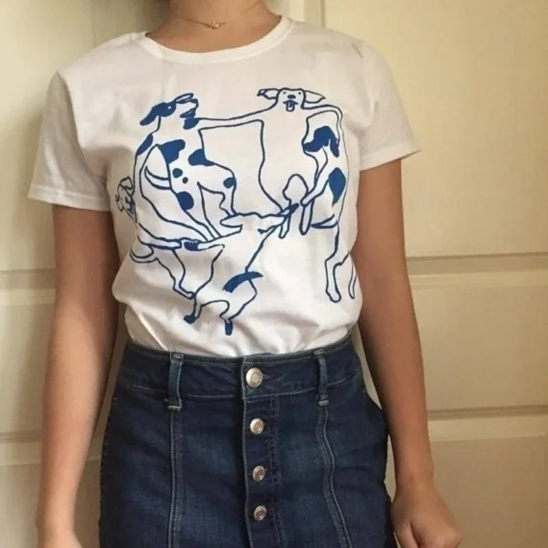 

Fashion American Ins Dance Dog Dance Graphic Printed T-shirt Summer Men and Women Street Clothing Kawaii Top T-shirt Tops