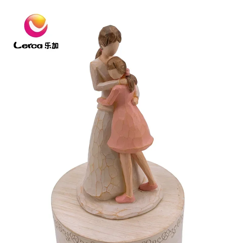 Music Box Mother's Day Gift Home Imitation Wood Resin Crafts Rotating Ornaments baby and mother  music box ballerina decor