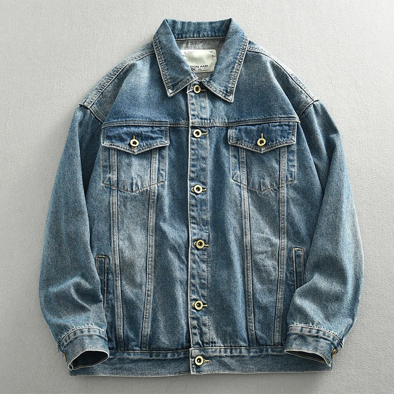 Hipster men's new vintage washed tooling plus-size loose denim jacket