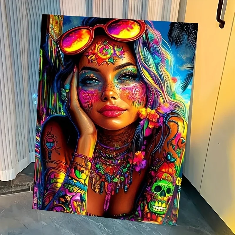 Painting By Numbers on Canvas Kit for Adults PColorful Tattooed Girl Acrylic Paint Oil Picture of Coloring By Numbers Art